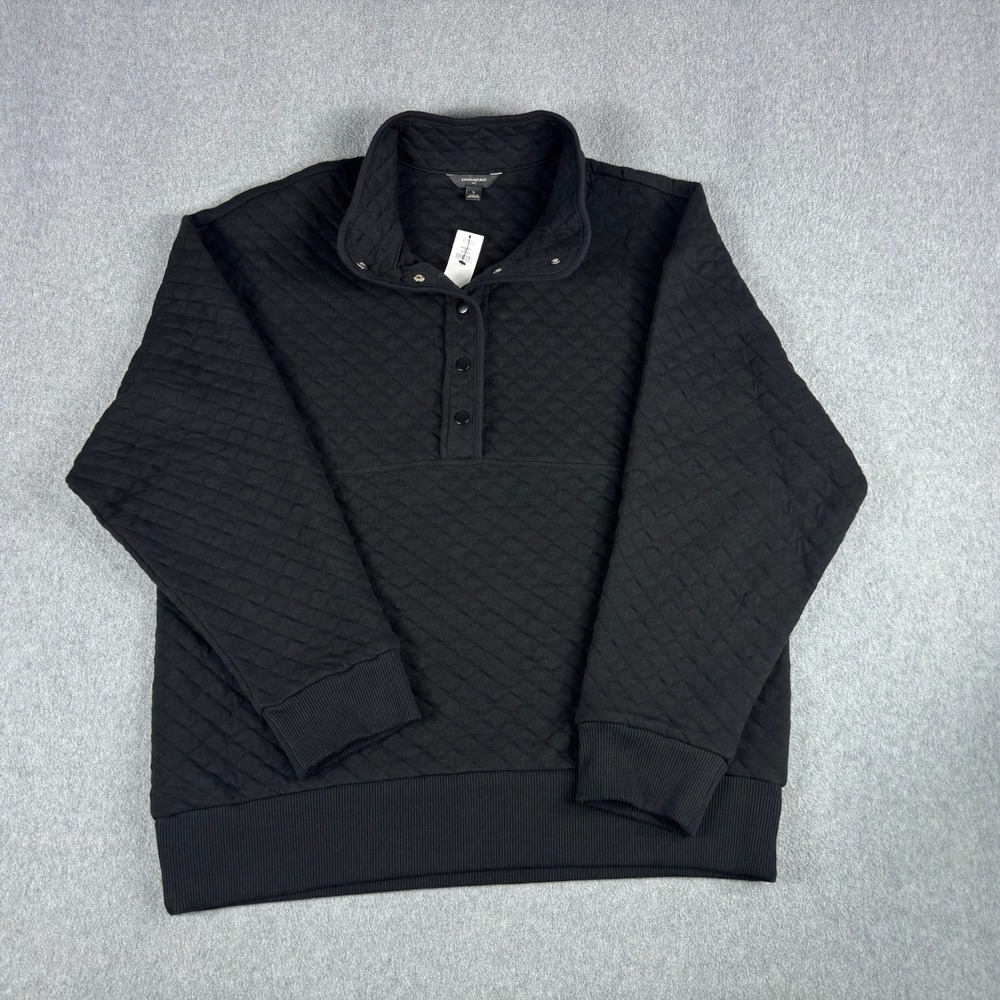 NWT Banana Republic Quilted Pullover Black Men's L Snap Front $75 - Picture 3 of 6